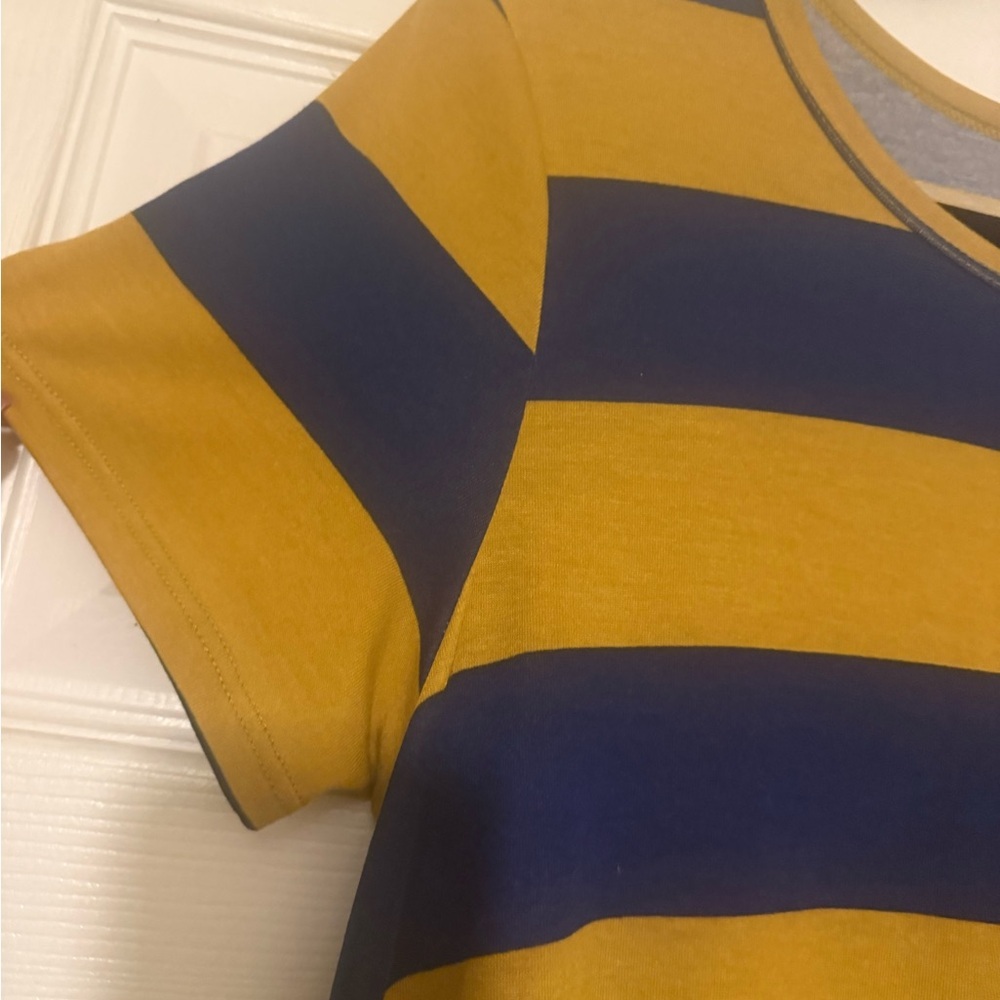 LuLaRoe XS Mustard & Navy Striped High-Low Swing Dress | - Picture 4 of 9